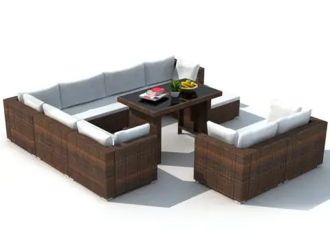 Set mobilier de grădină cu perne, 10 piese, maro, poliratan - 3/5