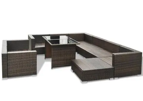 Set mobilier de grădină cu perne, 10 piese, maro, poliratan - 4/5