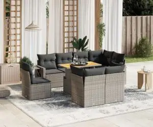 vidaXL Set canapele de grădină, 9 piese, cu perne, gri, poliratan