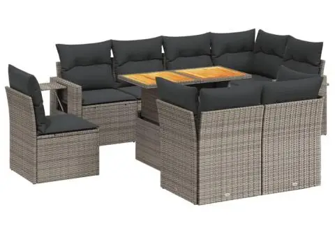 Set canapele de grădină, 9 piese, cu perne, gri, poliratan - 2/3