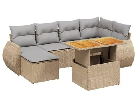 Set canapele de grădină, 7 piese, cu perne, bej, poliratan - 2/3