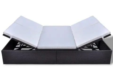 Șezlong de plajă dublu cu pernă, maro, poliratan - 3/5