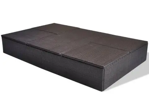 Șezlong de plajă dublu cu pernă, maro, poliratan - 5/5