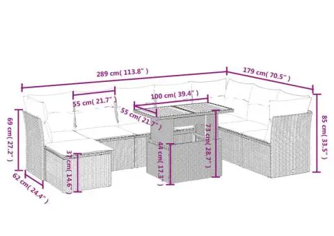 Set mobilier de grădină cu perne, 9 piese, negru, poliratan - 3/3