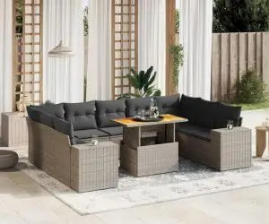 vidaXL Set mobilier de grădină cu perne, 10 piese, gri, poliratan