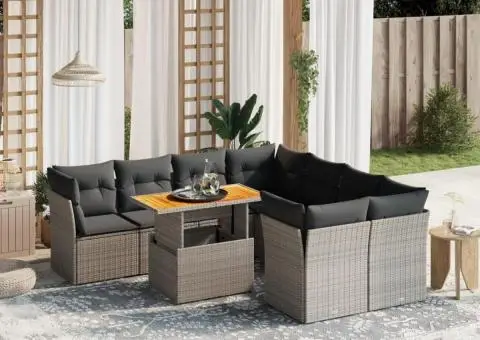 Set canapele de grădină, 9 piese, cu perne, gri, poliratan - 1/3