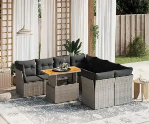 vidaXL Set canapele de grădină, 9 piese, cu perne, gri, poliratan