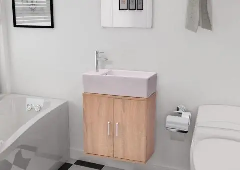 Set mobilier baie format din 3 piese cu chiuvetă inclusă, Bej - 1/5