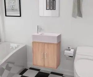 vidaXL Set mobilier baie format din 3 piese cu chiuvetă inclusă, Bej