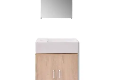 Set mobilier baie format din 3 piese cu chiuvetă inclusă, Bej - 3/5