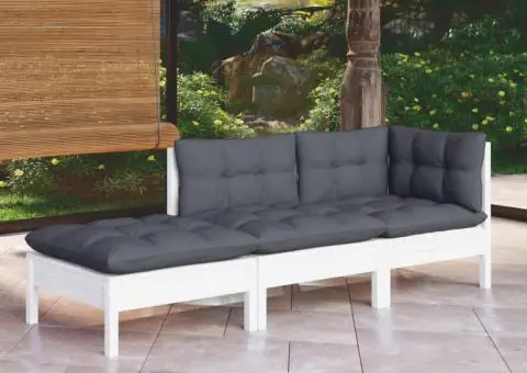 Set mobilier grădină cu perne, 3 piese, lemn masiv de pin - 1/5