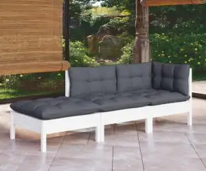 vidaXL Set mobilier grădină cu perne, 3 piese, lemn masiv de pin