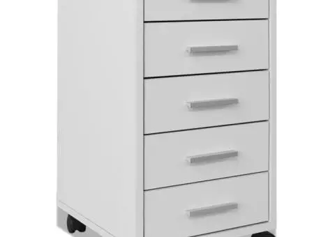 Dulap de birou cu rotile și 5 sertare, alb - 2/5