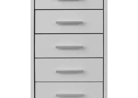 Dulap de birou cu rotile și 5 sertare, alb - 3/5