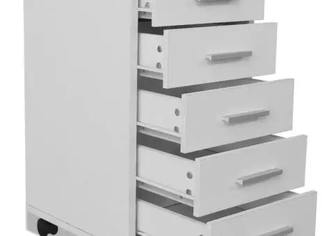 Dulap de birou cu rotile și 5 sertare, alb - 5/5