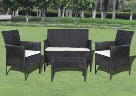 Set mobilier de grădină cu perne, 4 piese, negru, poliratan - 1/5