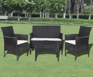 Set mobilier de grădină cu perne, 4 piese, negru, poliratan