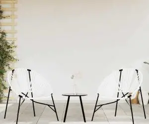 vidaXL Set scaune de grădină 3 buc Poly Rattan alb și negru