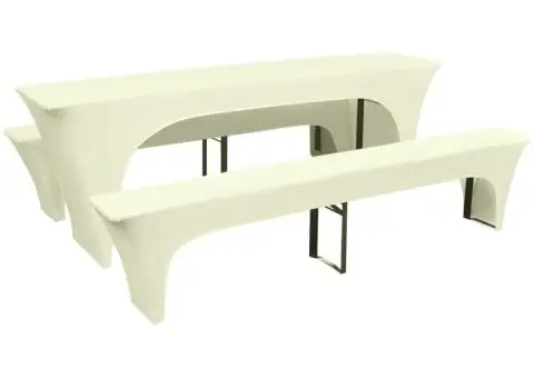 Set huse pentru masa de bere și băncuțe, 3 piese, crem