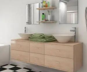vidaXL Set mobilier baie 9 piese cu chiuvete și robinete incluse, Bej