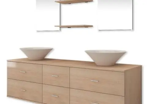 Set mobilier baie 9 piese cu chiuvete și robinete incluse, Bej - 4/5