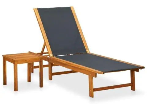 Șezlong de plajă cu masă, lemn masiv de acacia & textilenă - 1/5