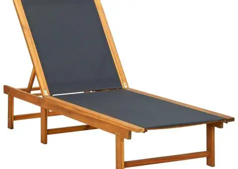 Șezlong de plajă cu masă, lemn masiv de acacia & textilenă - 2/5