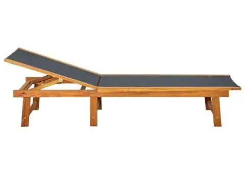 Șezlong de plajă cu masă, lemn masiv de acacia & textilenă - 3/5