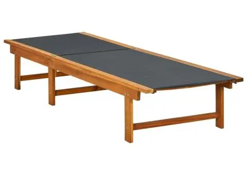 Șezlong de plajă cu masă, lemn masiv de acacia & textilenă - 4/5