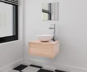 vidaXL Set mobilier baie, 4 piese, bej, cu chiuvetă și robinet