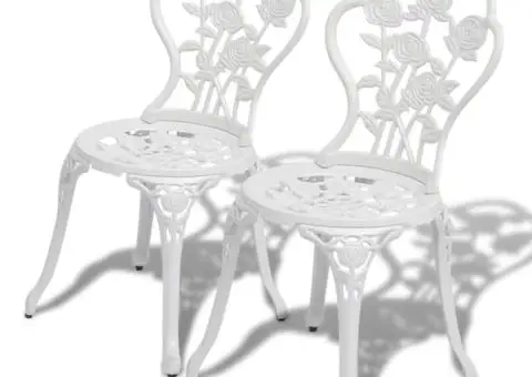 Set mobilier bistro, 3 piese, alb, aluminiu turnat - 4/5