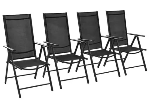 Scaune pliante de grădină, 4 buc., negru, aluminiu și textilenă - 1/5
