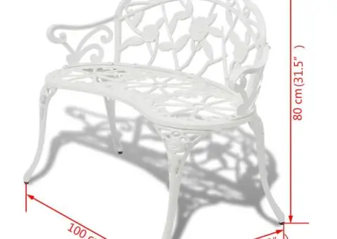 Bancă de grădină, alb, 100 cm, aluminiu turnat - 4/4