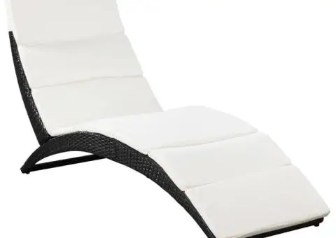 Șezlong pliabil din poliratan cu saltea, negru - 2/5
