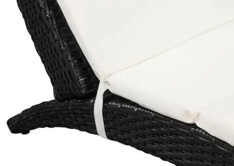 Șezlong pliabil din poliratan cu saltea, negru - 3/5