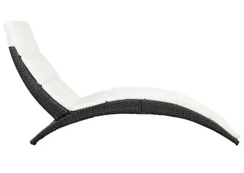 Șezlong pliabil din poliratan cu saltea, negru - 4/5