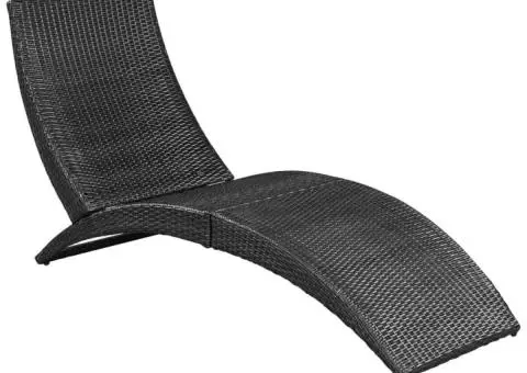 Șezlong pliabil din poliratan cu saltea, negru - 5/5