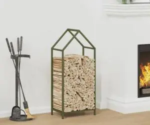 vidaXL Suport pentru lemne de foc Verde măsline Oțel laminat la rece