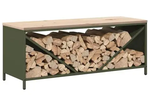 Suport pentru lemne de foc cu blat din lemn verde măsline - 5/5