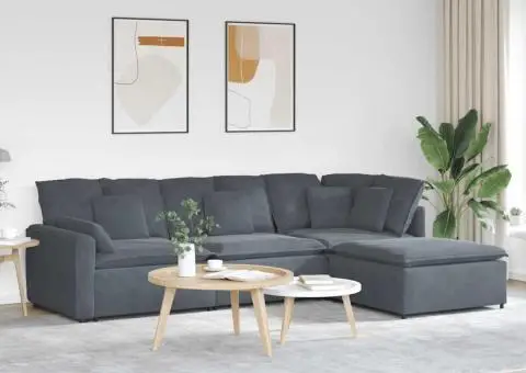 Canapea modulară cu taburet și perne catifea gri închis - 1/5
