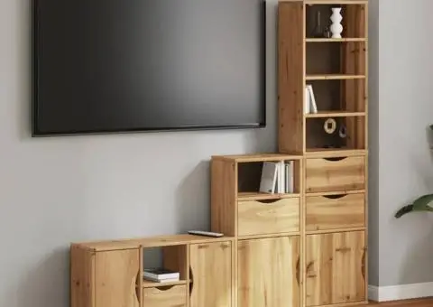 Unități TV 4 piese cu depozitare „ODDA” din lemn masiv de pin - 1/5