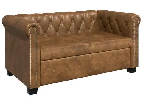 Canapea Chesterfield, 2 locuri, maro, piele ecologică - 1/5