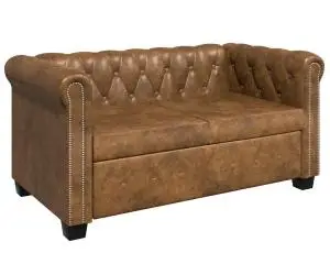 vidaXL Canapea Chesterfield, 2 locuri, maro, piele ecologică