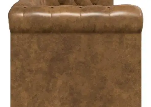 Canapea Chesterfield, 2 locuri, maro, piele ecologică - 3/5