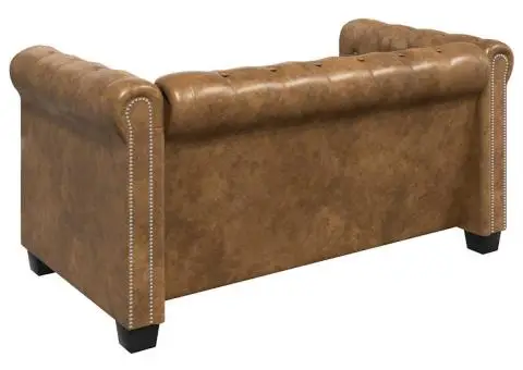 Canapea Chesterfield, 2 locuri, maro, piele ecologică - 4/5
