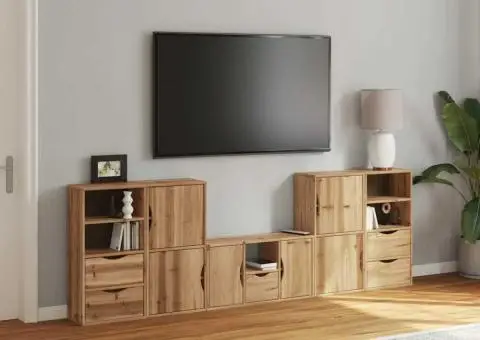 Unități TV 5 piese cu depozitare „ODDA” din lemn masiv de pin - 3/5