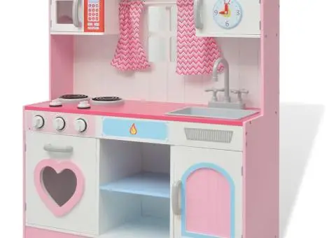 Bucătărie de jucărie din lemn 82 x 30 x 100 cm, roz și alb - 1/5