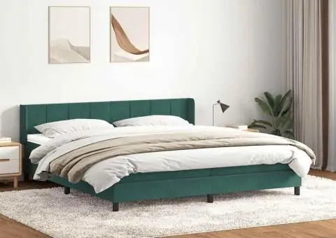 Pat box spring cu saltea, verde închis, 200x210 cm, catifea - 1/5