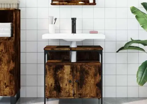 Dulap chiuvetă baie, stejar fumuriu, 60x30x60 cm lemn prelucrat - 3/5