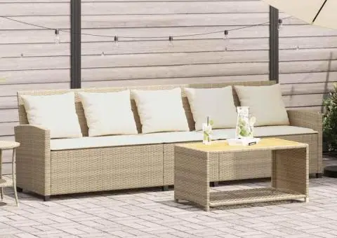 Canapea de grădină cu 5 locuri cu perne din polirattan bej - 1/5